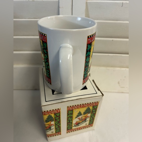 Vintage 1990's MARY ENGELBREIT unused Christmas mug in original box Merrily Sled - Picture 8 of 12